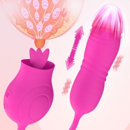 Rose Vibrator met Vrouwelijke Stimulator Vibrerende Ei Stoten Dildo Tong Likken voor Clitoris Volwassenen sexy Speelgoed Vrouwen