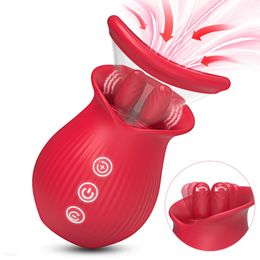 Rose vibrateur avec ventouses clitoridien mamelon léchage sucer stimulateur vibrant femelle adulte jouets sexuels pour femmes couples 240312