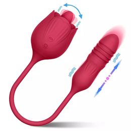 Rose vibrators voor vrouwen met tong likken thrusting g-spot vibrator vrouwelijke dildo seksspeeltjes