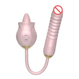 Rose vibrateurs jouet sexuel pour femme Double tête vibrateur léchage Oral taquin femme télescopique Masturbation