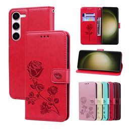 Rose Wallet Leather Mobile Phone Case Cases voor Samsung Galaxy S23 S22 S21 S20 Ultra Plus A14 A54 5G A13 A23 A33 A53 Twee kaartsleuven Rose Flower Lederen Cases