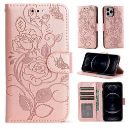 Funda de cuero para teléfono celular Rose Wallet Fundas para Samsung Galaxy S23 S22 S21 S20 Ultra Plus Iphone 14 13 12 11 pro max plus Dos ranuras para tarjetas fundas de cuero con flor rosa
