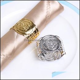 Rose Wed Ring Servet Houder Gold Sier Drop Levering 2021 Ringen Tafel Decoratie Accessoires Keuken Dining Bar Thuis Tuin D9LP4