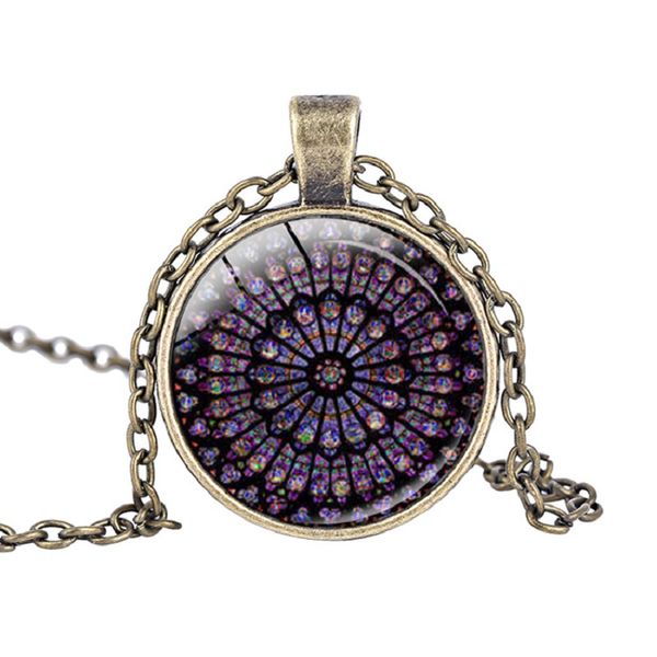 Rose Fenêtre Vitrail Notre Dame De Paris Cathédrale Pendentif Colliers pour Femmes Hommes Vintage Bijoux Déclaration Collier DHL