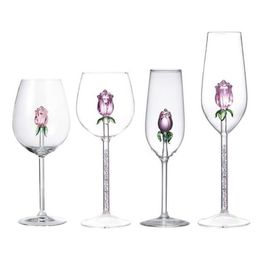 Verres à vin rose tasses avec rose à l'intérieur verre à vin idéal pour les cadeaux de la semaine pour la fête d'anniversaire de mariage célébration de Noël 35ED X070343n