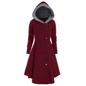 Rosegal Plus Size Asymmetrische Contrast Hoodie Skirted Coat Hoodie Single Breasted Dikke Dames Gothic Jassen Solid Winter T190903