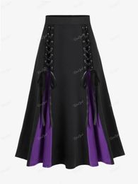 Rosegal Plus taille gothique en dentelle Up Up Black Red Purple Colorblock élastique Taies Une jupe de ligne confortable Basic Bas pour les femmes 4x 240511