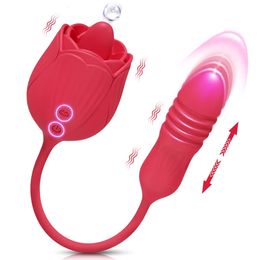 Vibrateur de gode de poussée à roselicage pour les femmes stimulatrice de clitoris de mamelon vibrant la langue d'oeuf Lick Clitoris Sucker Sex Toy 240507