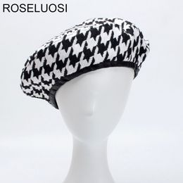 ROSELUOSI automne hiver mode pied-de-poule bérets chapeaux pour femmes noir blanc Bonia casquettes femme Gorras S18101708298q