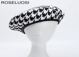 Roseluosi Autumn Winter Fashion Houndstooth Berets hoeden voor vrouwen Black White Bonia Caps Vrouw Gorras S181017083197841
