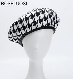 Roseluosi Autumn Winter Fashion Houndstooth Hats For Women Black White Bonia Caps Hembra Gorras S181017085198087