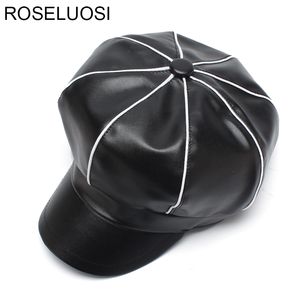 ROSELUOSI automne hiver PU cuir Newsboy casquette pour femmes Vintage octogonal chapeau femme cuir bérets chapeaux 201013