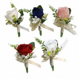 Roses Brooches Brooches FRS FRS Set Red Pink Blanc Blue Femmes Blue Men Pin de marié Party Party Dîner Corsage Suit Accory Gift J7AO #