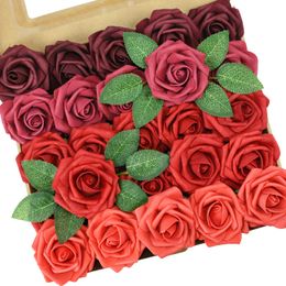 Roses Flowers Blush 25pcs / boîte réaliste artificielle fausses roses avec une tige pour les bouquets de fête de mariage bricolage décorations de baby shower