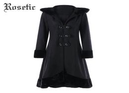 Rosetic gothic manteau noirs Femmes hivernales Hooded Aline Patchwork Laceup Christmas Overcoats Vintage Retro Retro Warm Goth Coats4611991