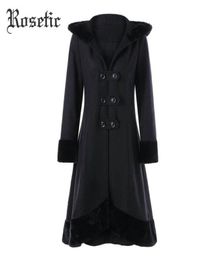 Rosetic gothic manteau noirs Femmes d'hiver Hooded Aline Patchwork Laceup Christmas Overcoats Vintage Retro Retro Warm Goth Coats1668796