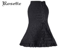 Rosetic Gothic Vintage Long sirène jupe asymétrique à imprimé floral patchwork laceup luxe haute taille goth jupes noires1562486