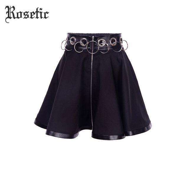 Rosetic Femmes Jupe Gothique Été Sexy Femmes Hoop Hollow Out Jupes Sexy Femmes Noir Fer Anneau Femelle Mini Jupe Club Wear Goth 210309