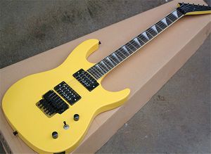 Palissander Fretboard elektrische gitaar, 24 Speciale inlay, geel lichaam, zwarte hardwares, opening HH Pickup, Folyd Rose, kan worden aangepast.