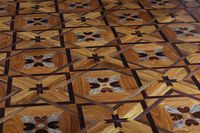 Kosso Flooring Home Décoration Wood PARQUET MEDAILLION PERLES GÉOMÈTRICES PERCE DE MANNAGE CONÇU DE MANNAGE FOURNITURE FOURNITURE DE FOURNISSEMENT DE MARQUETRY TAPIS PANNEAUX