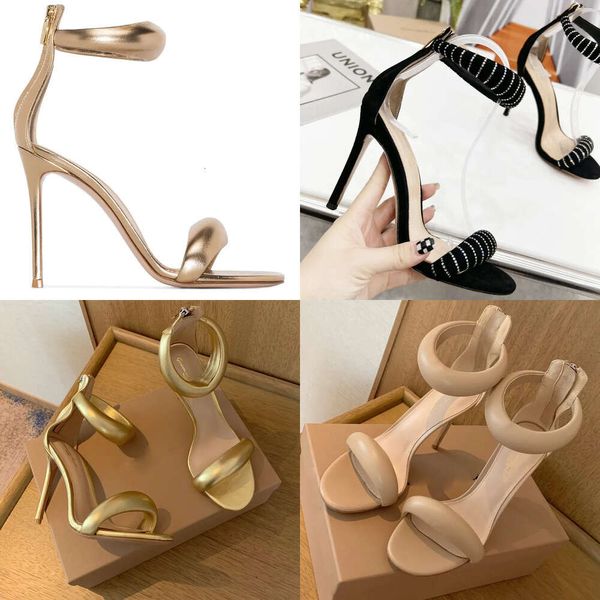 Rossi Gianvito Gold Sandals Shoe Streetto Band SheepSin Narrow Band 10cm High Heed Designers Chaussures Cover Talon 35-41 AVEC BOX ROME SANDAL S Qualité d'origine