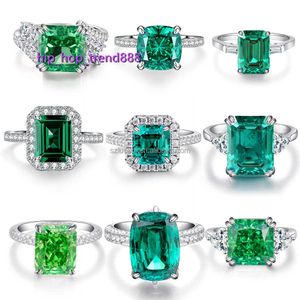 Rosy Sieraden S925 Sterling Zilver Smaragd Cz 8a Ice Crush Zirconia Ovaal Kussen Groene Diamant Belofte Verlovingsring