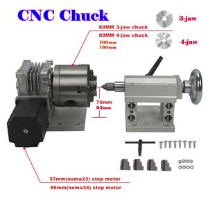 Eje giratorio CNC contrapunto 4. ° eje, tres mandíbulas, 80mm, 100mm, 130mm, Portabrocas para madera/metal, enrutador CNC, fresadora CNC 3040 6040 6090