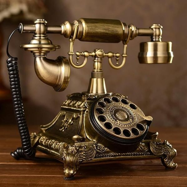 Téléphone à cadran rotatif avec sonneries électroniques, téléphone rotatif, livre d'or audio, style années 30 pour la décoration de la maison, de l'hôtel, du bureau (cuivre)