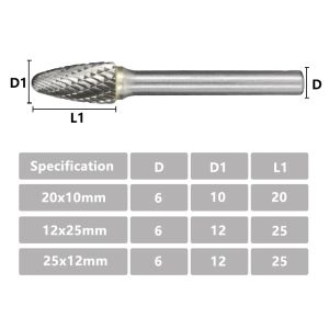 Fichiers rotatifs 6 mm shank double coupe Rotary Burrs F Style Carbide Burrs pour Dremel Rotary Tool Wood Carving Milling Cutter