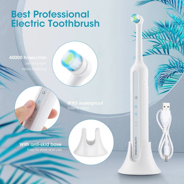 Cepillo de dientes eléctrico sónico giratorio para cepillos de dientes recargables para adultos Cepillo de dientes blanqueador electrónico lavable Cepillo con temporizador IPX7 240104