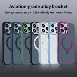 Roteerbare telefoon Stickstand -hoesjes voor iPhone 12 13 14 Pro Max Invisible Holder Telefoon Cover MagSafing Back Transparant PC Case