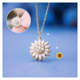 Roterende angst zonnebloem hanglank ketting voor vrouwen zirkoon kristal anti-stress fidget ketting spinnen ketting luxe sieraden