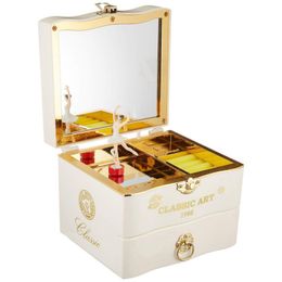 Boîte musicale de ballerine rotative pour enfants Boîtes de bijoux Collier de rangement de rangement Drawer Organisateur avec miroir Super cadeau pour l'anniversaire