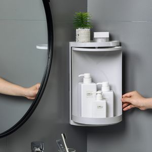 Organisateur de salle de bain rotatif, armoire de toilette d'angle, support de rangement, sans poinçonnage, étagère de douche multifonction en plastique, étagères de cuisine