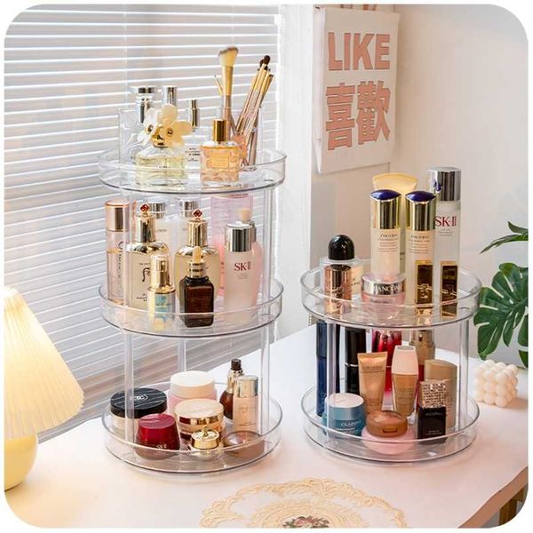 Boîte de rangement cosmétique rotative acrylique transparente Ins finition de bureau plateau de parfum plateau de produits de soins de la peau 211112