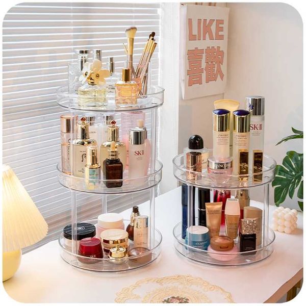 Rotation Cosmétique Boîte De Rangement Acrylique Transparent Ins Bureau Finition Parfum Plateau Soins De La Peau Produit Rack 211102