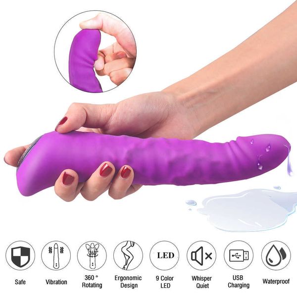 Consolador giratorio Vibrador Vibrador Pene realista Enorme Consolador grande Vagina Clítoris Simulador Juguetes sexuales para mujeres Masturbación Gallo Y191221