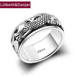 Dragon rotatif Ring Rotation 100% True 925 Sterling Silver Mens Black Vintage Fashion Exquis Bijoux R060240429