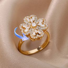 Roterende vier klaver trouwringen voor vrouwen roestvrijstalen anti -stress angstring verstelbare esthetische sieraden anillos mujer 231221
