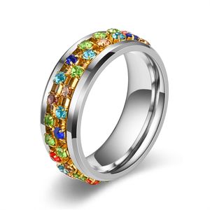 Roterende ring titanium stalen diamantring vrouwen trouwringen roestvrijstalen kristallen zirkoonring