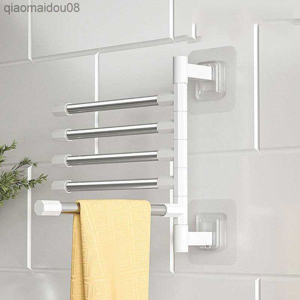 Soporte giratorio para toallas Percha sin perforaciones Estante de aluminio sin perforaciones Accesorios de baño Estante de brazos múltiples para almacenamiento de telas L230704