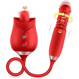 Roterende Vibrator Stak Dildo Tong Likken Stimulator Clitoris Tepel Vaginale Vibrerende Ei 2 in Anale Plug Vrouwen