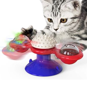 Moulin à vent rotatif Teasing Cat Turntable Mint Cats Toy Jouet de dentition multifonctionnel Chewing Tug Toys Chewer agressif avec ventouse WH0632