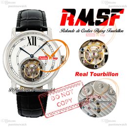 Rotonde Flying Tourbillon Mechanical Hand Winding Mens Watch Rmsf Steel Case Silver Roman Digne Black Leather