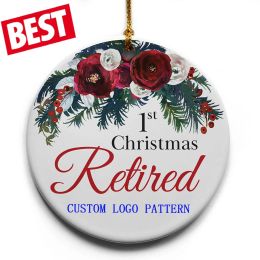 Round 3 pouces Circle Star Heart en forme d'ornements suspendus personnalisés sublimation Cermics Ceramic Flat Christmas Decorations 2024