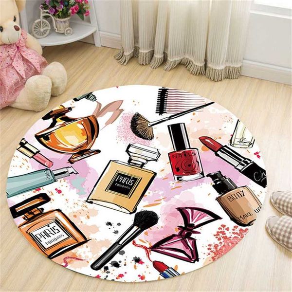 Tapis de 3D rond pour chambre de lit Filles Cosmétiques Tapis et tapis pour salon Jeux moderne Plancher Plancher Tapis Polona Chair Tapis 200 211109