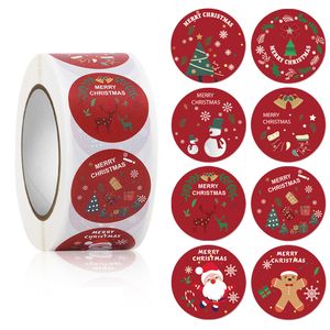 Ronde 500 stks Merry Christmas Theme Seal Labels Stickers Tags Xmas Tree Sneeuwvlok Sneeuwpop Candy Baking Bak Pakket Envelop Geschenken Doos Sticker Decoraties JY0800