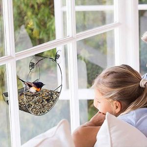 Ronde Acryl Bird Feeder Clear Glass Window Zaad Tel Duurzame huisdier Parrot Voeraccessoires Bird Feeder Outdoor Hanging Feeder