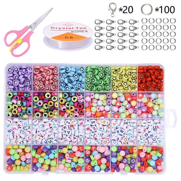 Perles de graines de verre en acrylique rondes Ensemble pour le bracelet Bijoux faisant des accessoires à aiguille en vrac DIY Kits de perles d'alphabet en plastique 231227