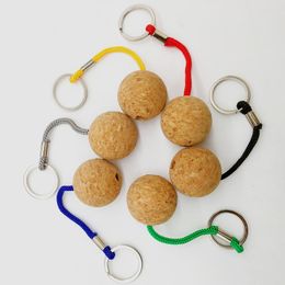 Round Ball Cork Keychains Diy houten sleutelhanger hanger auto sleutelhanger cadeau Keyring 35 mm
